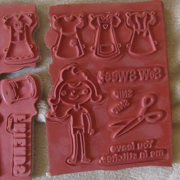 Unity Cosmo Cricket "Material Girl" Red Rubber 16 Stamp Set Sewing Theme - Picture 4 of 14